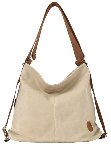 Ausing Large Tote Bag for Women Convertible Backpack Purse with Zipper Pockets 4-in-1 Canvas Shoulder Hobo Bag Lightweight Spacious Tote Bag Khaki