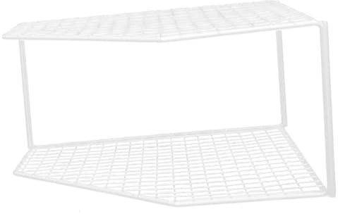 Vaguelly 2-tier Corner Pan Organizer Rack Adjustable Kitchen Shelf for Pots and Pans White Metal Storage Stand Space-saving Cookware Organizer for Cabinets and Countertops