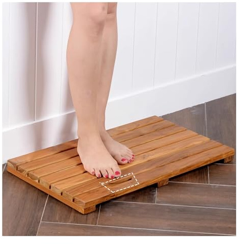Générique Tapis de Bain antidérapant en Teck, Tapis de Douche rectangulaire en Bois pour Salle de Bain, Spa et extérieur, Tapis de Sol en caillebotis résistant, Marron (80 x 95 cm)
