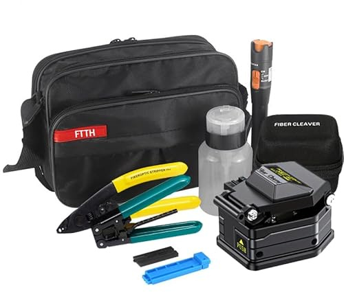 Fiber Optic Termination Tool Kit - 7 in 1 Assembly FTTH tool kit with SKL-6C Cleaver Optical Power Meter Finder - VFL-30km Visual Fault Locator Optical Pliers Cable Cutter Stripper