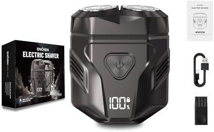 Enchen Rasoio elettrico da uomo, con testine flessibili a 2 direzioni, impermeabile, ricaricabile, con display multifunzionale, 60 minuti di autonomia, ideale per viaggi, casa e in viaggio