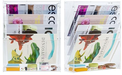Solinxe Tidningshållare vägg med 5 fack transparent tidningsställ hängande register väggförvaringsfack A4-papper dokumentfack kontor skola förvaring organisatör