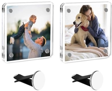 BLINGOOSE 2 Stück Auto Lüftung Bilderrahmen Auto-Fotohalter Clip Magnetische Acryl Horizontal Vertikal Display Personalisierte Gedenkbrieftasche für Familie Vater Mutter Paar Haustier Fotos 6 x 6cm