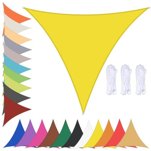 Tenda parasole triangolare impermeabile, 6 x 6 x 6 m, protezione UV al 90%, per esterni, giardino, patio, terrazza, telo ombreggiante giallo con occhielli per una facile installazione