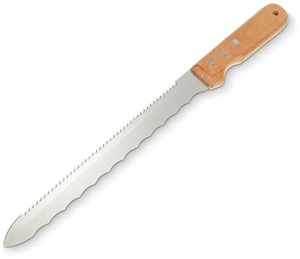 blizz-z Dämmstoffmesser mit Wellenschliff und Sägeschliff - Länge: 28 cm | rostfreie Edelstahl-Klinge zum Bohren von Löchern für Kabel und Rohre, mit Holzgriff - für Steinwolle, Glaswolle, Hartschaum