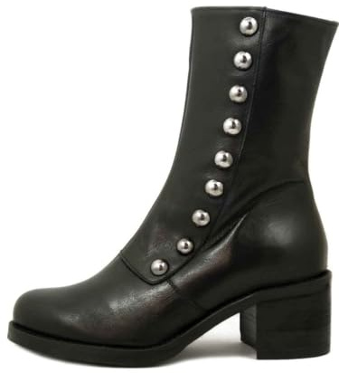 OSVALDO PERICOLI VIENNA19NE - Botines de mujer de piel negra con tachuelas, tacón medio 5 cm, Negro , 40 EU