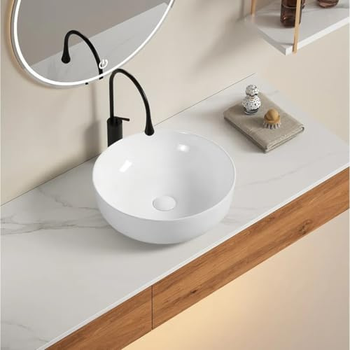 Kiamami Valentina - Lavabo da appoggio rotondo in ceramica bianca