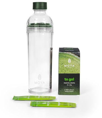 MOYA MATCHA Traditional Japanese Green Tea Set with 30g Ceremonial Grade Powder and 400ml Shaker Bottle