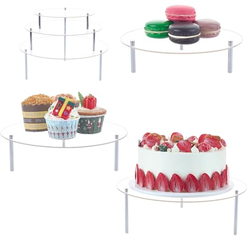 FINGERINSPIRE 3 Ensembles Supports à Desserts Ronds en Acrylique 3 Tailles Présentoirs à Dessert Ronds en Acrylique Supports de Présentation Transparents pour Cupcakes Plateaux pour Gâteaux Desserts