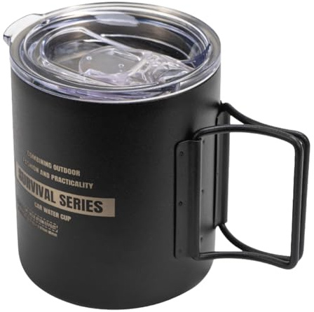 Genérico Resetemugg, campingmugg i rostfritt stål - drickkopp med vikbart handtag och lock, 320 ml vandring espresso kaffemugg för vandring, backpacking, picknick