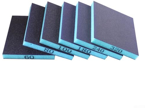 MonoSora Lot de 6 blocs d'éponges de ponçage grain 60 à 320 pour ponçage humide et sec du bois, du métal, du plastique et des meubles, 118 x 98 x 12 mm