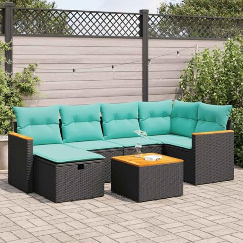 Qnhdfrt 7-teiliges Balkonmöbel-Set Schwarz Poly-Rattan 55x62x69 cm mit robustem Stahlgestell und wasserfestem Stauraumbag Moderner Garten-Lounge für Terrasse Kleiner Balkon und Campingplatz