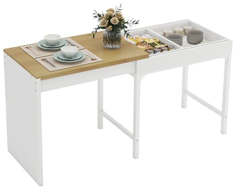 ARTETHYS Esstisch 80x55cm,Küchentisch Ausziehbar bis 160cm mit Ablagefach | Rechteckige Tischplatte, 76,5 cm Höhe, Als Kücheninsel nutzbar, Bartisch-Funktion, Für Küche & Esszimmer, Naturholzfarbe