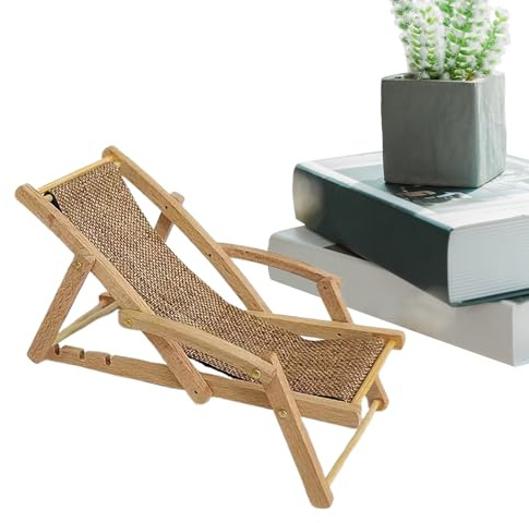 Dockstol - Mini strandstol i trä | Dekorativ mini fåtölj | Realistisk för dockhus på hyllor skrivbord skåp, samlardekoration för barn tonåringar college