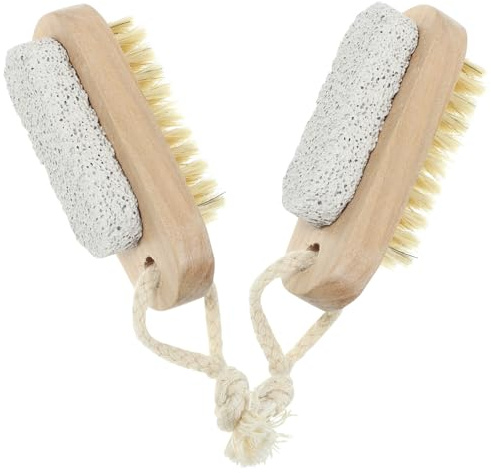 WESIEVYA Spazzola per Corpo Doppia Faccia Set 2 Pezzi con Pietra Pomice Facile da Impugnare Legno e Setole di Pelo di Maiale per Massaggio e Pulizia della Pelle