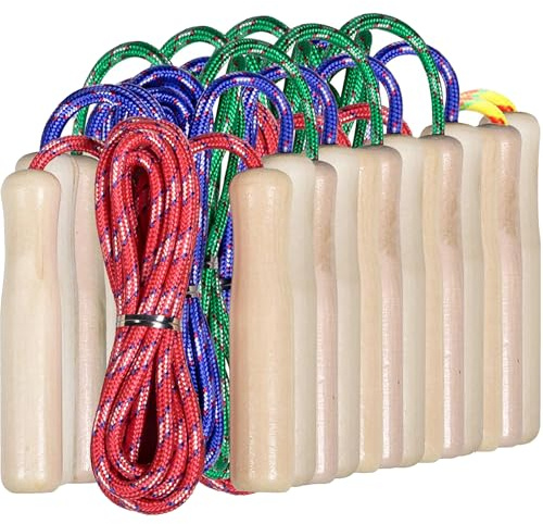 Guijinhao 10pcs Childrens Skipping Ropes, Wooden Handle Skipping Ropes 10 Colourful Jump Ropes for Outdoor Games Parties Random color (Random Color) (C69-10)