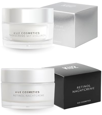 KU2 Cosmetics Tages- & Nachtcreme Set – Hyaluron Tagescreme & Retinol Nachtcreme – Feuchtigkeitsspendende Gesichtspflege & Anti Aging Pflege – Für glattere, straffere Haut, je 50 ml
