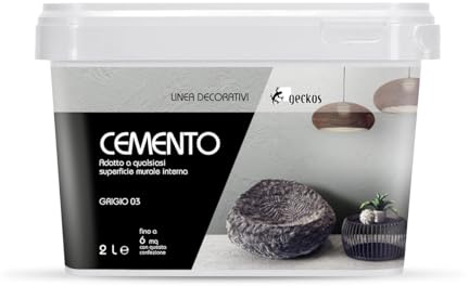 GECKOS Pittura Decorativa per Interni Effetto Cemento 2 LT Vernice Murale Pronta all’Uso per Pareti Finitura Cemento Facile Applicazione Ideale per Soggiorno E Camera Da Letto