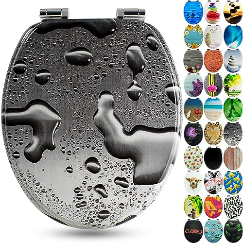 SANFINO® Premium WC Sitz mit Absenkautomatik – hochwertige Toilettendeckel aus Holz, viele bunte Motive, hoher Sitzkomfort, einfache Montage inklusive Montageanleitung – Grey Splash