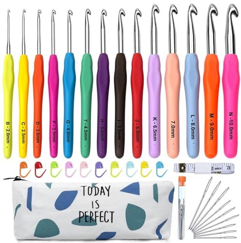 Häkelnadel Set 14 Stück Bunte Ergonomische Soft Gummi Comfort Grip Häkeln Stricken Nadeln Kit Haushalt Werkzeug mit tragbaren Tasche