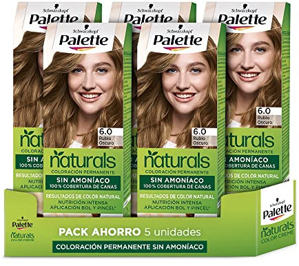 Schwarzkopf Palette Naturals - Tinte 6.0 Rubio Oscuro - Coloración Permanente Sin Amoníaco- Resultados de Color Natural (Pack de 5)