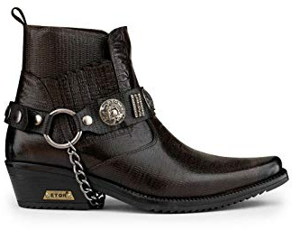 Mens Real Leather Goth Cowboy Riding Ankle Boots Chain Western Cuban Heel Dancing