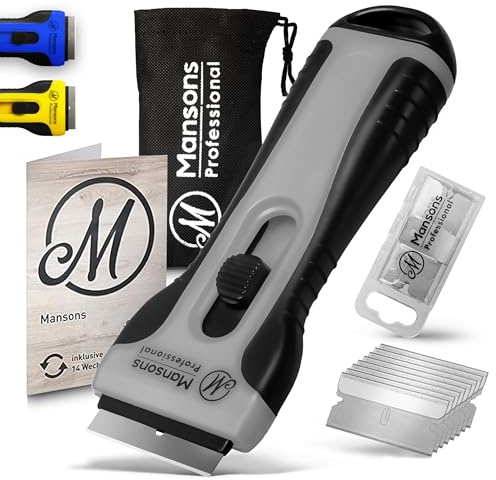Mansons Rasqueta vitroceramica con 15 Piezas Cuchillas Acero - Rascador de Vidrio y vitrocerámica - Raspador Especial para Vitro-Cerámicas y Placas de Inducción