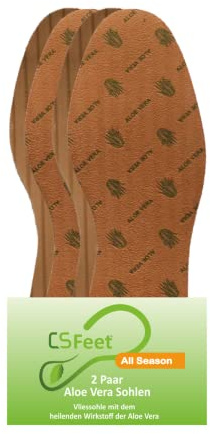 MADE IN GERMANY 2 Paar All Season Aloe Vera Sohlen für Schuhe Gr. 40/41 - Vliessohle mit dem heilenden Wirkstoff der Aloe Vera