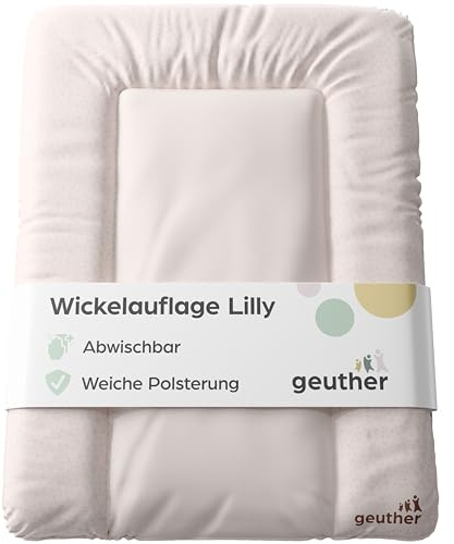 Geuther Wickelauflage abwaschbar 52x72 cm | Wickelunterlage Lilly für Wickelregal Clarissa & andere |Erhöhter Rand, Kopfschutz für Sicherheit | Wickeltischauflage | Design Entertwined Pink