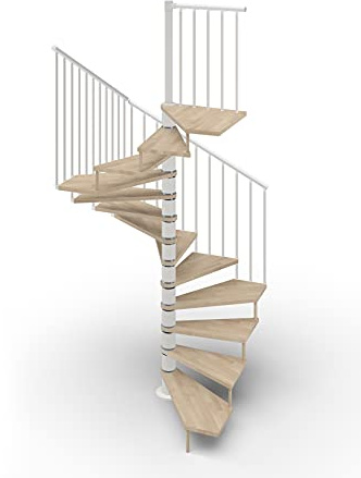 Escalera de caracol de planta cuadrada 120 x 120 cm. TEKLA 13 peldaños - Altura entre los pisos 267-312 cm. (Natural, acero blanco)