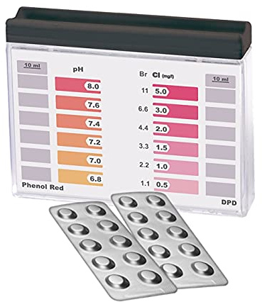 Wassertester Rapid Methode, Chlor pH 12 verschiedene Messanzeigen | plus 20 Testtabletten, 10 x Phenol Red, 10 x DPD1