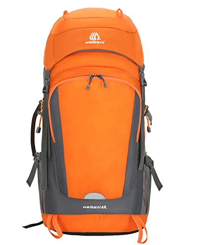 QQYG Outdoor Bergsteigertasche Herren Sportrucksack wasserdichte Reisetasche mit großem Fassungsvermögen Wandern Camping Rucksack Damen,Orange,50-70L