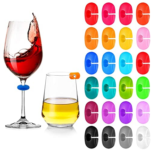 Luvadeyo 24 Pezzi Segnabicchieri Silicone Marcatori Segna Calici Marcatori di Bevande Identificatore del Bicchiere di Vino per Bicchiere da Bere Cocktail