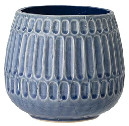 Nordring Retro Übertopf Vintage Pflanztopf für Zimmerplanzen Blumentopf Riff L (16,5 cm ø), blau, Keramik