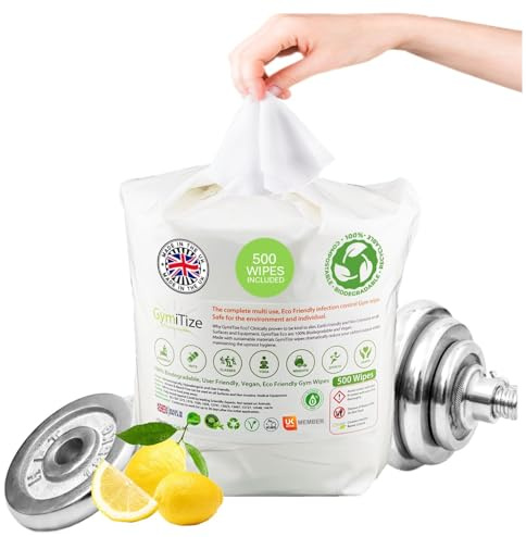 Gym Wipes Refill, Surface Wipes - 500 Refills Per Pack - 1 Pack | Gymitize Biodegradable, 100% Biodegradable, Made in the UK, 100% Plant Fibre, 0% Plastic