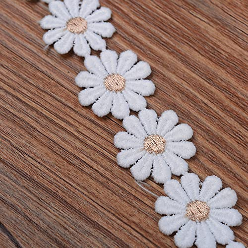 XCSJ 5 Yard 25mm Blumen Spitzenband Spitzenborte Stickerei (Beige gelb) | Dekoband Zierband Borten Bänder Blumenband Gänseblümchen Dekoband Spitzen Spitzenborte Für Hochzeit Deko Handwerk Nähen Deko