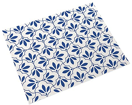 Manteles Individuales Azul Hojas Blanco Salvamanteles Individuales Algodón Lino Lavable Individuales Mesa Resistente al Calor Bajoplatos Tapetes para Mesa Bajoplatos 30x45cm 8 Pcs