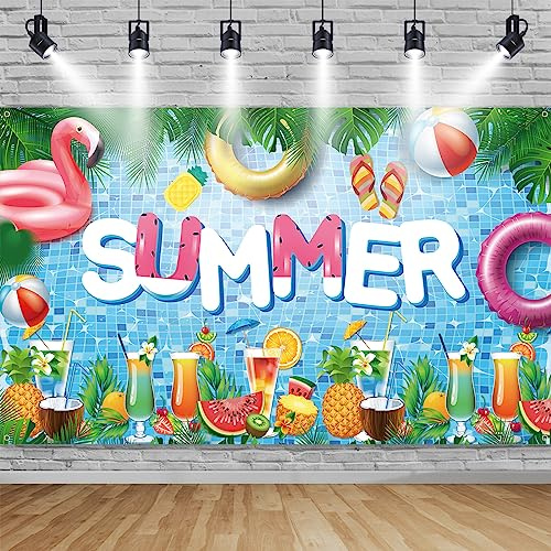 TUTUXMA Summer Decorations Banner, Pool Party Banner Backdrop, Hawaiian Pool Party Photo Booth Sign Tropical Decorations Background for Summer Theme Birthdays Beach Seaside Supplie 185×110cm