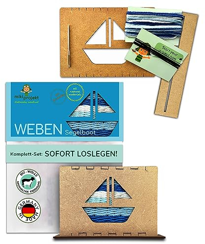 mikiprojekt® Webrahmen für Kinder Ab 5 Jahre mit einfacher Anleitung -made in Germany- Entwicklungsförderndes Weben mit unbedenklichem Biomaterial - Komplettset – Schulwebrahmen - Kinderwebrahmen