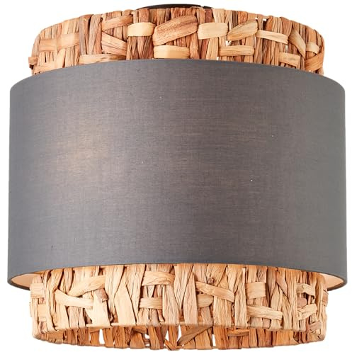 Lightbox Deckenlampe mit 35 cm Höhe im Nature Stil - Boho Deckenleuchte - E27 Fassung - max. 60 W - aus Textil/Wasserhyazinthe/Metall - in Grau/Beige
