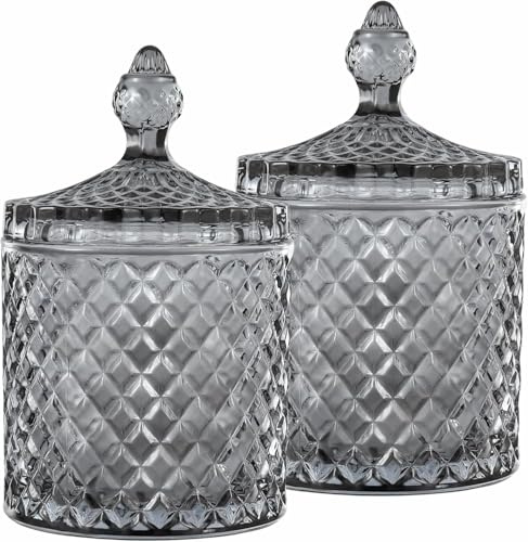 Glass Grey Cotton Bud Holder Set, Crystal Pad Holder, Jars With Lids, Bathroom Decor