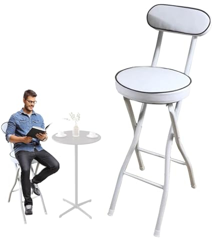Klappbarer Barhocker, Sitzhöhe 55/60/65cm Runder Gepolsterter Küchenhocker, Tragbarer Klappbarer Hochstuhl mit Rückenlehne und Fußstütze, Belastbar bis 150kg ( Color : White 1pcs , Size : 55cm/22inch