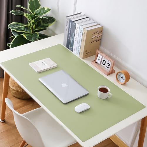 Luxuriöse Leder-Schreibtischunterlage, erweitertes Mauspad, langlebiges Büro, Zuhause, Schule, Tisch, Schreibtischunterlage, wasserdichter PU-Leder-Schreibtischschutz (Matcha-Grün, 50 x 120 cm)