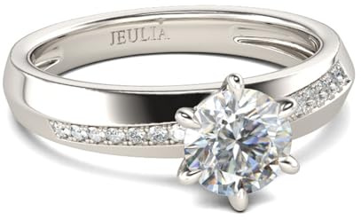Jeulia Damen Rundschliff RIing Moissanit Zirkonia Ehering 925er Sterlingsilber Bandring Schlicht Tauring mit Schmuckschatulle Bandring für Verlobung Jahrestag Versprechen