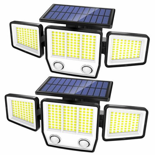 VENSSTNOR 3 Heads Solar Motion Sensor Lights, Dual PIR Motion Detector IP65 Waterproof Security Flood Lights for Outdoor 2 Packs