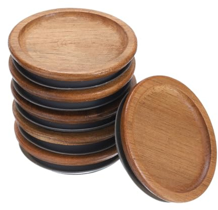 sourcing map 6pcs Regular Mouth Mason Jar Lids, 70mm Wooden Canning Lids with Airtight Silicone Seal for Ball, Jars, Coffee