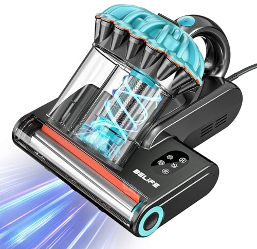Belife M8 Mattress Vacuum Cleaner, Anti-allergen Bed Vacuum Cleaner with UV & Hot Air & High Heating, 550W 18Kpa Powerful Suction Double-Cup Handheld Vacuum for Bed, Couch, Sofa, Corded (Blue)