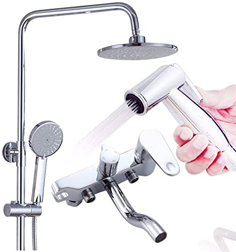 DOLPTBEZM Chrom-Duschsystem für das Badezimmer, modernes Messing-Duschset mit Überkopf-Duschkopf, Badewannenhahn, verstellbares Handbrausen-Mischbatterie-Set für das Fitnessstudio
