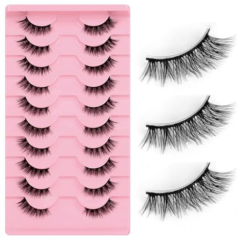 ZKGYUS 10 Paires Faux Cils Artificiels 3D, Oeil de Chat Reutilisables, Curl, Rose, Fibre Synthétique, Douillet et Confortable, Aspect Naturel