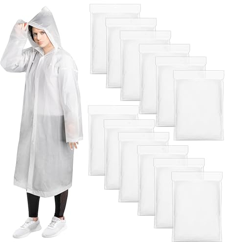Cididu 12 Pack Rain Ponchos for Adults, Reusable Raincoat with Drawstring Hood, Portable EVA Rain Jackets for Women Men, Waterproof Long Rain Cape, Emergency Poncho for Travel Camping Hiking Outdoor
